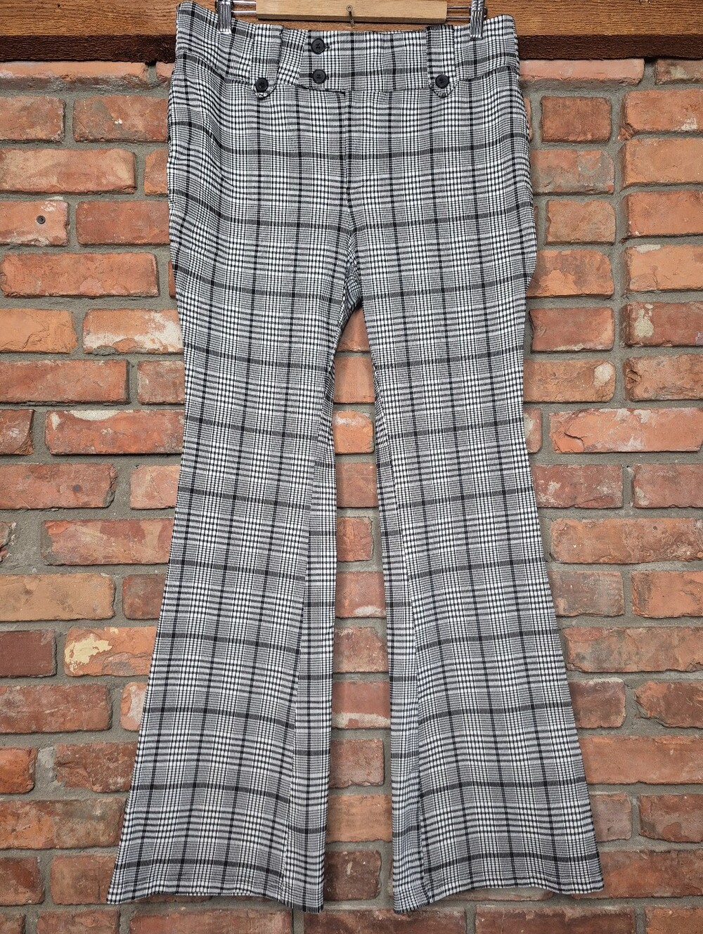 Wet Seal XL Black White Plaid Flare Pants Y2K Stretch Trouser Retro Business